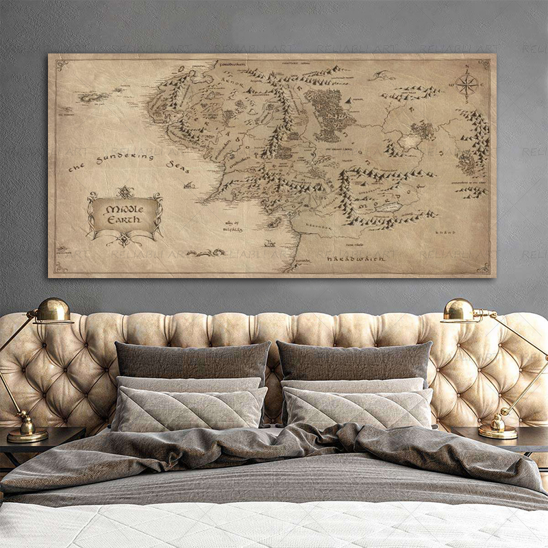 Star Map Poster - Retro The-Lord-of-Rings Map Poster Vintage Middle-earth